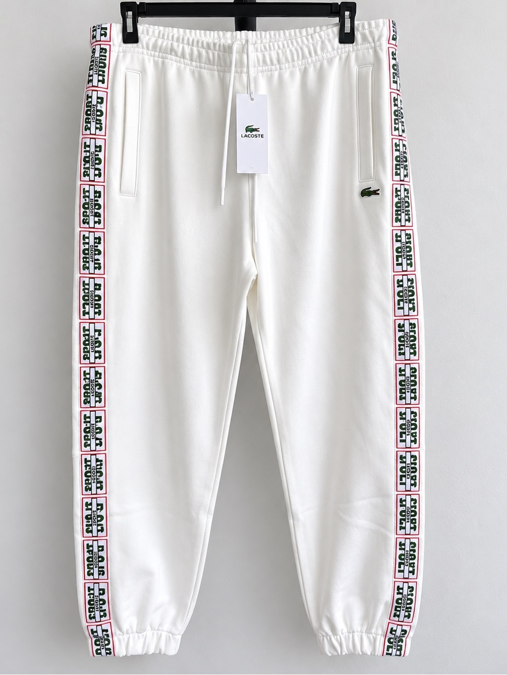 Lacoste Sport Logo Tape Sweatpants Men XXL White NWT